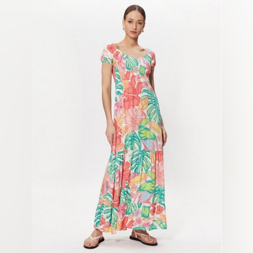 Maaji Jillian Tropical Floral Maxi Dress - Pink and Green